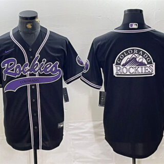 Men's Colorado Rockies Black Team Big Logo Cool Base Stitched Baseball JerseyS