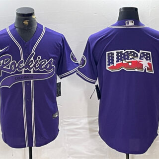 Men's Colorado Rockies Purple Team Big Logo Cool Base Stitched Baseball JerseyS