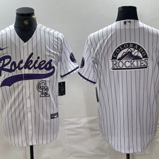 Men's Colorado Rockies White Team Big Logo Cool Base Stitched Baseball Jersey