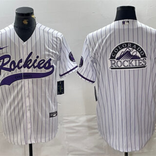 Men's Colorado Rockies White Team Big Logo Cool Base Stitched Baseball Jerseys