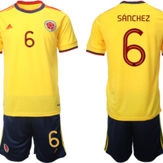 Men's Columbia #6 Sanchez Yellow Home Soccer Jersey Suit