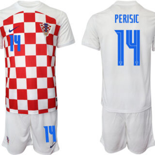 Men's Croatia #14 Perisic White Home Soccer Jersey Suit