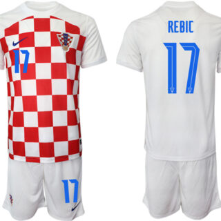 Men's Croatia #17 Rebic White Home Soccer Jersey Suit
