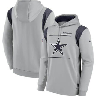 Men's Dallas Cowboys 2021 Gray Sideline Logo Performance Pullover Hoodie