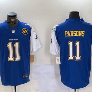 Men's Dallas Cowboys #11 Micah Parsons 2024 F.U.S.E. Navy Gold With Texas & John Madden Patch Stitched Football Jersey