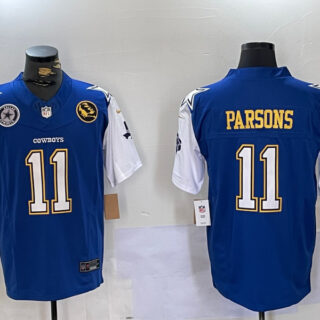 Men's Dallas Cowboys #11 Micah Parsons 2024 F.U.S.E. Navy Gold With Texas & John Madden Patch Stitched Football Jerseys