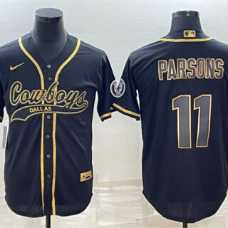 Men's Dallas Cowboys #11 Micah Parsons Black Gold With Patch Cool Base Stitched Baseball Jersey
