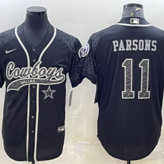 Men's Dallas Cowboys #11 Micah Parsons Black Reflective With Patch Cool Base Stitched Baseball Jersey