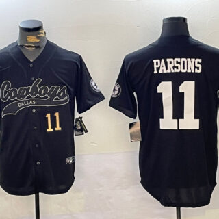 Men's Dallas Cowboys #11 Micah Parsons Black With Patch Cool Base Stitched Baseball Jerseys