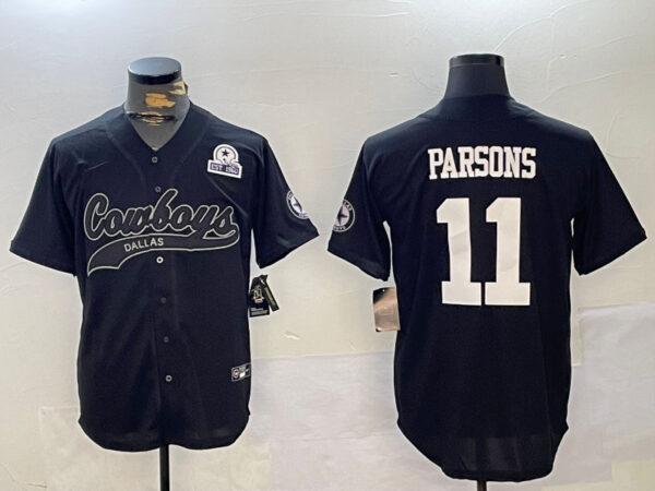 Men's Dallas Cowboys #11 Micah Parsons Black With Patch Cool Base Stitched Baseball Jerseys