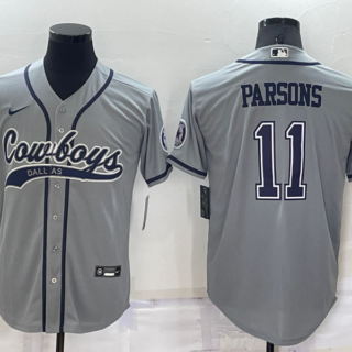 Men's Dallas Cowboys #11 Micah Parsons Grey Cool Base Stitched Baseball Jersey