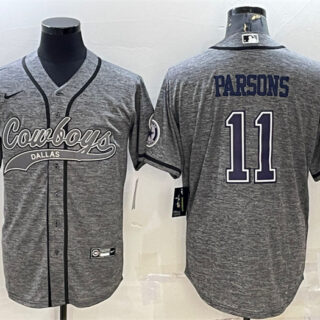 Men's Dallas Cowboys #11 Micah Parsons Grey With Patch Cool Base Stitched Baseball JerseyS