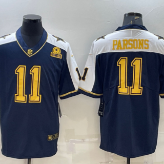 Men's Dallas Cowboys #11 Micah Parsons Navy Gold Edition With 1960 Patch Limited Stitched Football Jersey