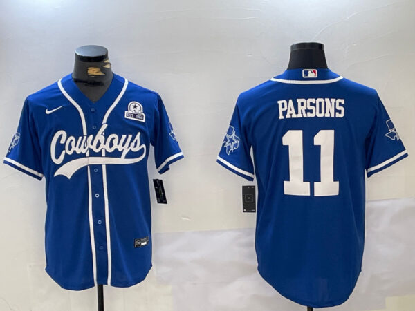 Men's Dallas Cowboys #11 Micah Parsons Royal With Patch Cool Base Stitched Baseball Jerseys