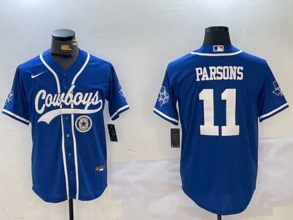 Men's Dallas Cowboys #11 Micah Parsons Royal With Patch Cool Base Stitched Baseball Jerseys