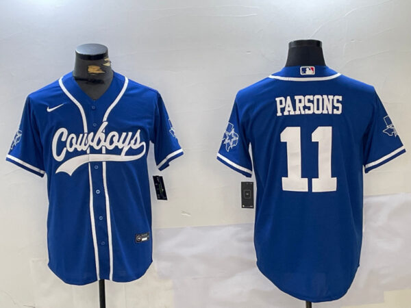 Men's Dallas Cowboys #11 Micah Parsons Royal With Patch Cool Base Stitched Baseball Jerseys