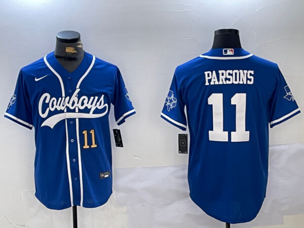 Men's Dallas Cowboys #11 Micah Parsons Royal With Patch Cool Base Stitched Baseball Jerseys