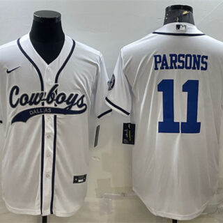 Men's Dallas Cowboys #11 Micah Parsons White With Patch Cool Base Stitched Baseball Jersey
