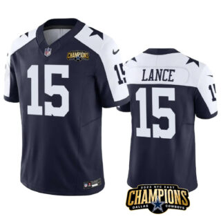 Men's Dallas Cowboys #15 Trey Lance Navy White 2023 F.U.S.E. NFC East Champions Patch Stitched Football Jersey