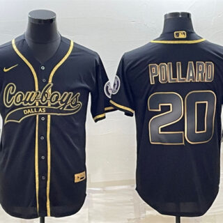 Men's Dallas Cowboys #20 Tony Pollard Black Gold With Patch Cool Base Stitched Baseball Jersey