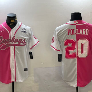 Men's Dallas Cowboys #20 Tony Pollard Red White With Patch Cool Base Stitched Baseball Jerseys