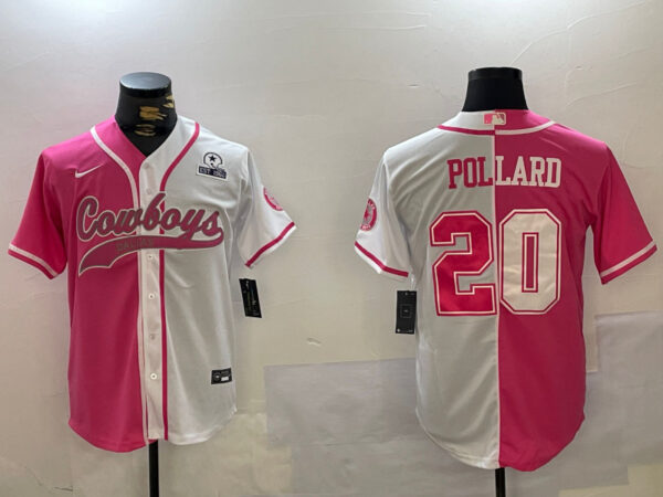 Men's Dallas Cowboys #20 Tony Pollard Red White With Patch Cool Base Stitched Baseball Jerseys
