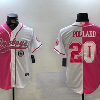 Men's Dallas Cowboys #20 Tony Pollard Red White With Patch Cool Base Stitched Baseball Jerseys