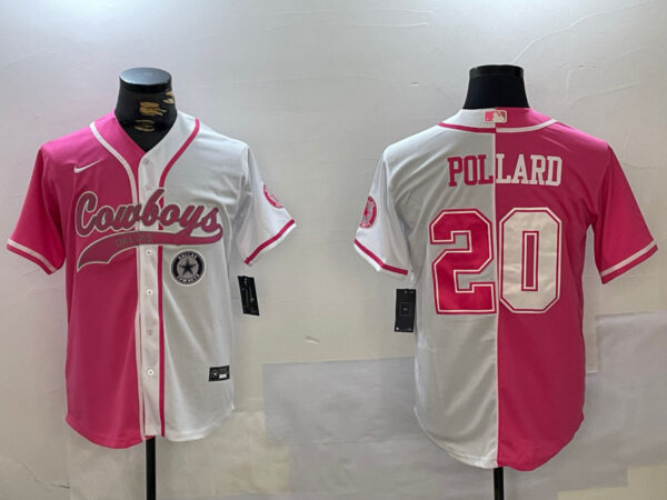 Men's Dallas Cowboys #20 Tony Pollard Red White With Patch Cool Base Stitched Baseball Jerseys