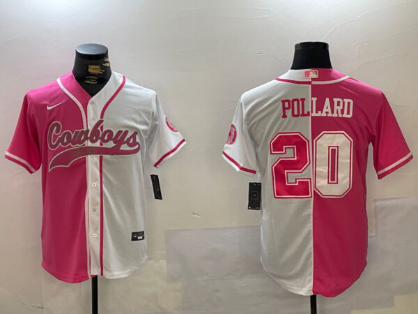 Men's Dallas Cowboys #20 Tony Pollard Red White With Patch Cool Base Stitched Baseball Jerseys