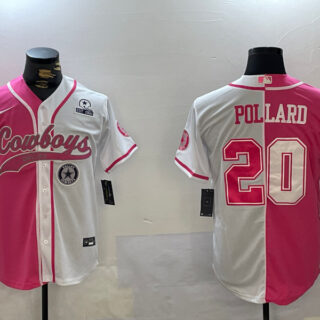 Men's Dallas Cowboys #20 Tony Pollard Red White With Patch Cool Base Stitched Baseball Jersey