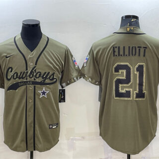 Men's Dallas Cowboys #21 Ezekiel Elliott 2022 Olive Salute To Service Cool Base Stitched Baseball Jersey
