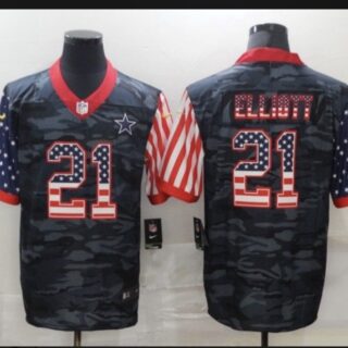 Men's Dallas Cowboys #21 Ezekiel Elliott Camo Salute To Serve USA Flag Limited Jersey