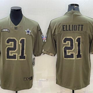 Men's Dallas Cowboys #21 Ezekiel Elliott Olive 2022 Salute To Service Limited Stitched Jersey