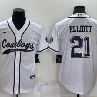 Men's Dallas Cowboys #21 Ezekiel Elliott White Cool Base Stitched Baseball Jersey