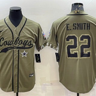 Men's Dallas Cowboys #22 Emmitt Smith 2022 Olive Salute To Service Cool Base Stitched Baseball Jersey