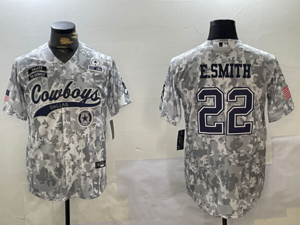 Men's Dallas Cowboys #22 Emmitt Smith 2024 Arctic Camo Salute To Service Stitched Baseball Jerseys