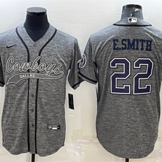 Men's Dallas Cowboys #22 Emmitt Smith Grey With Patch Cool Base Stitched Baseball JerseyS