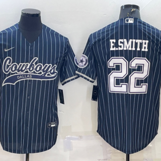 Men's Dallas Cowboys #22 Emmitt Smith Navy With Patch Cool Base Stitched Baseball Jersey