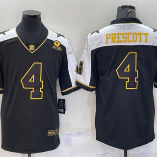 Men's Dallas Cowboys #4 Dak Prescott Black Gold Thanksgiving With Patch Stitched Jersey