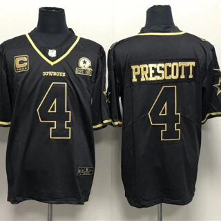 Men's Dallas Cowboys #4 Dak Prescott Black Gold With 1960 PatchAnd 4-Star C Patch Stitched Jersey