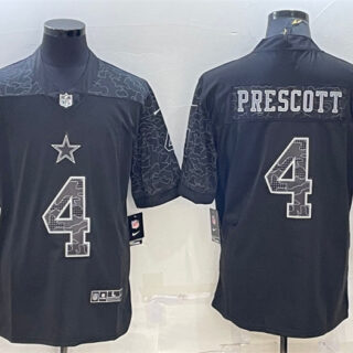Men's Dallas Cowboys #4 Dak Prescott Black Reflective Limited Stitched Football Jersey