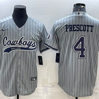 Men's Dallas Cowboys #4 Dak Prescott Gray With Patch Cool Base Stitched Baseball Jersey