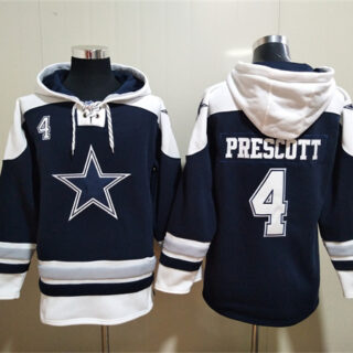 Men's Dallas Cowboys #4 Dak Prescott Navy Ageless Must-Have Lace-Up Pullover Hoodie