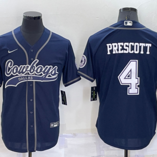 Men's Dallas Cowboys #4 Dak Prescott Navy Cool Base Stitched Baseball Jersey