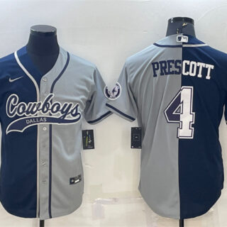 Men's Dallas Cowboys #4 Dak Prescott Navy Grey Split With Patch Cool Base Stitched Baseball Jersey