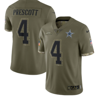 Men's Dallas Cowboys #4 Dak Prescott Olive 2022 Salute To Service Limited Stitched Jersey