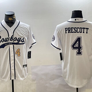 Men's Dallas Cowboys #4 White Team With Patch Cool Base Stitched Baseball Jerseys