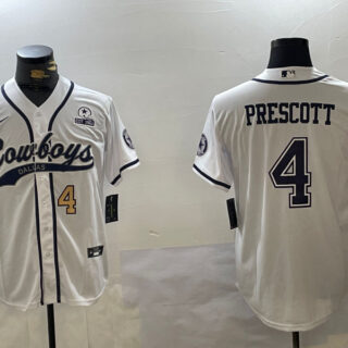 Men's Dallas Cowboys #4 White Team With Patch Cool Base Stitched Baseball Jerseys