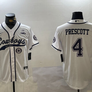 Men's Dallas Cowboys #4 White Team With Patch Cool Base Stitched Baseball Jersey