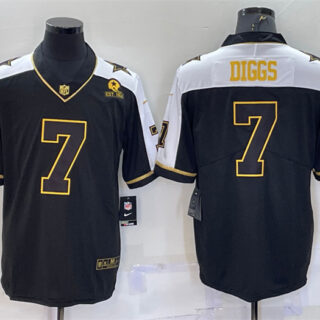 Men's Dallas Cowboys #7 Trevon Diggs Black Gold Thanksgiving With Patch Stitched Jersey